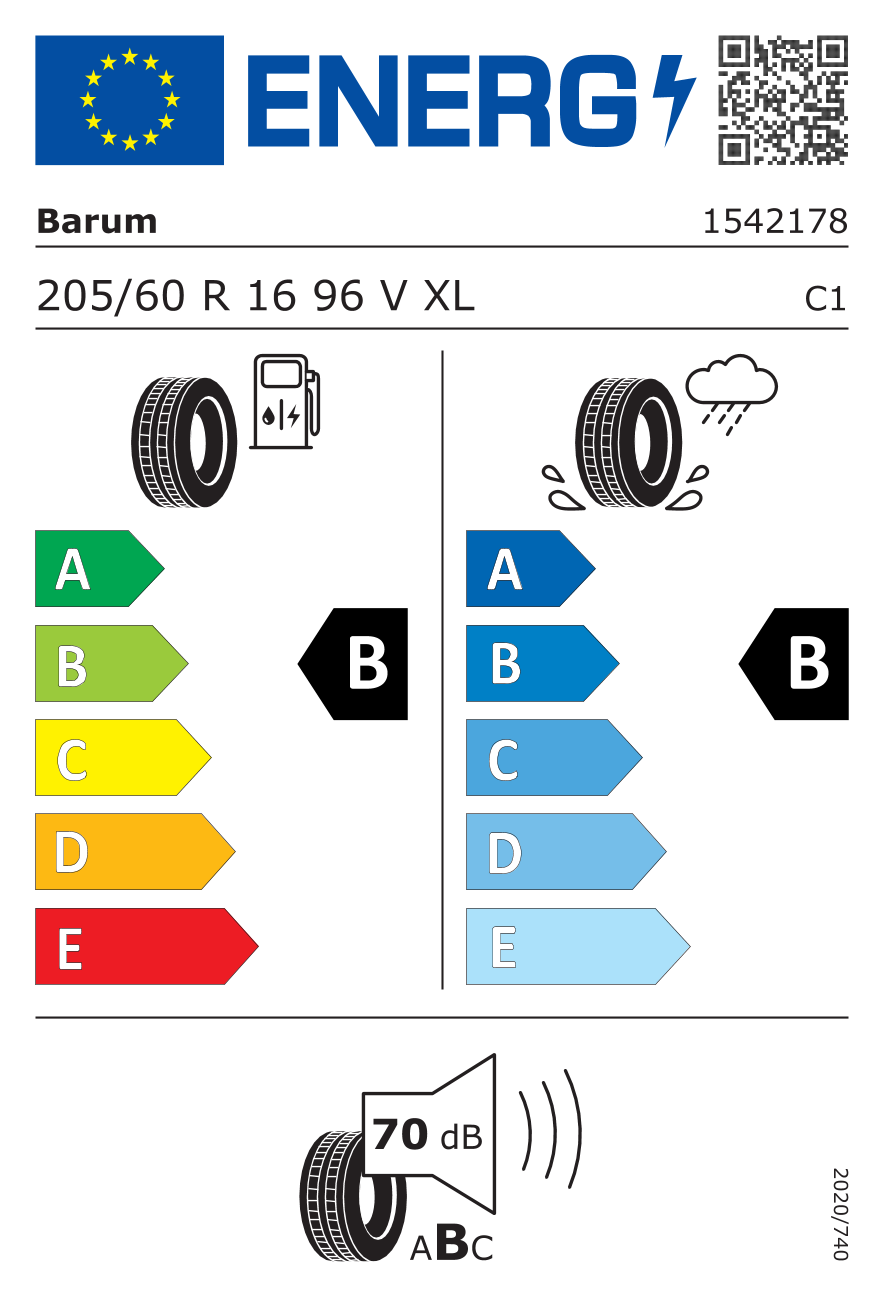 BARUM BRAVURIS 6 XL 205/60 R16 96V - европейски етикет