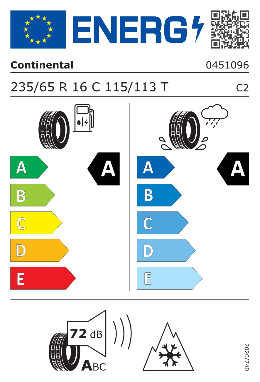 CONTINENTAL VanContact A/S Eco C PR8 235/65 R16 115T - европейски етикет