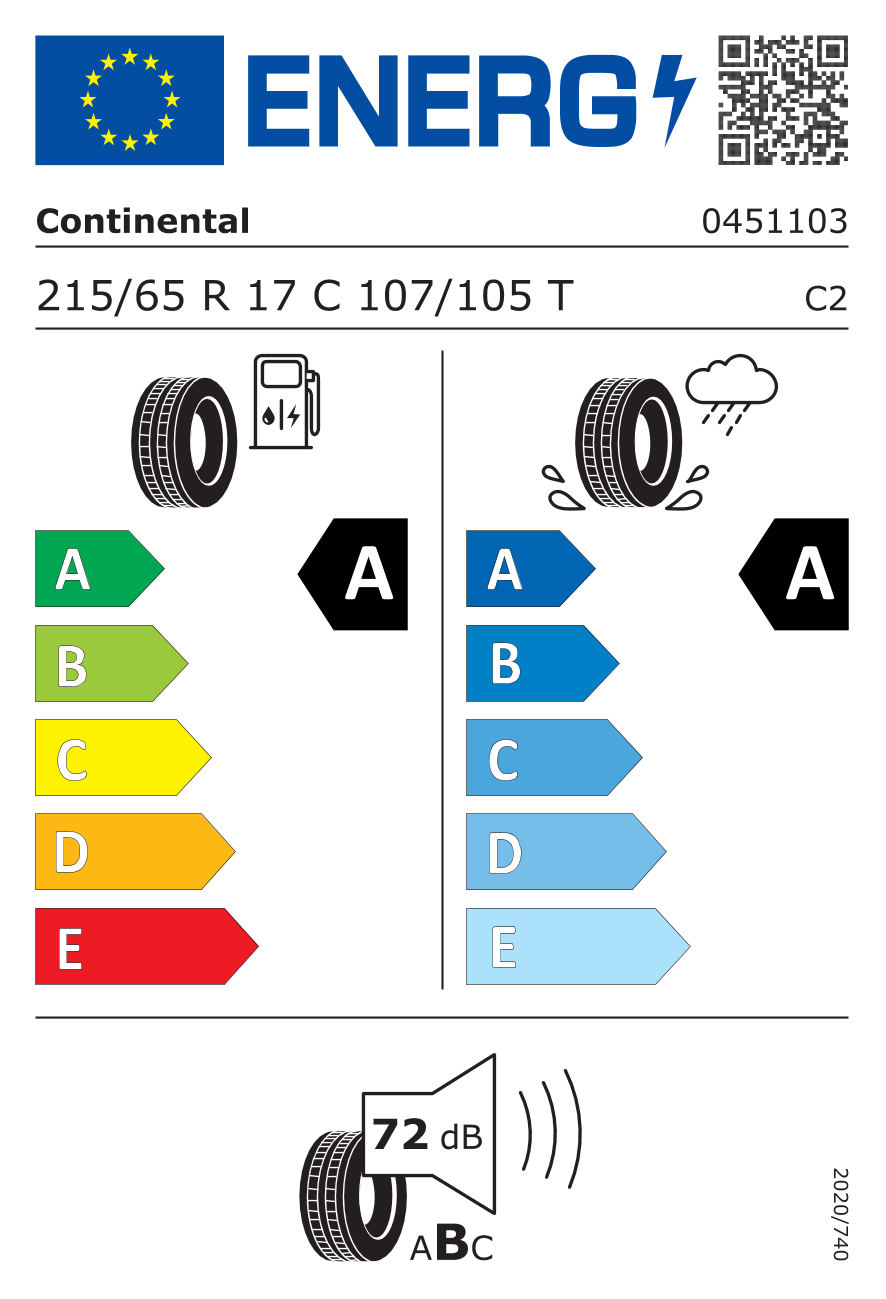 CONTINENTAL VANCONTACT ECO EV 215/65 R17 107T - европейски етикет