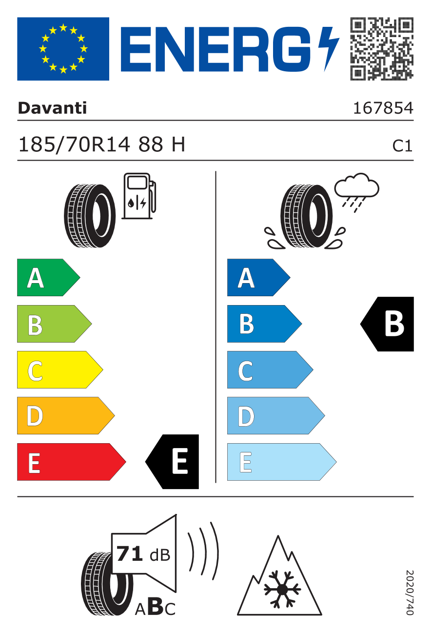 Davanti Alltoura 185/70 R14 88H - европейски етикет