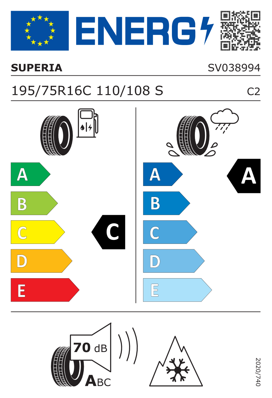 SUPERIA Bluewin Van C 195/75 R16 108S - европейски етикет