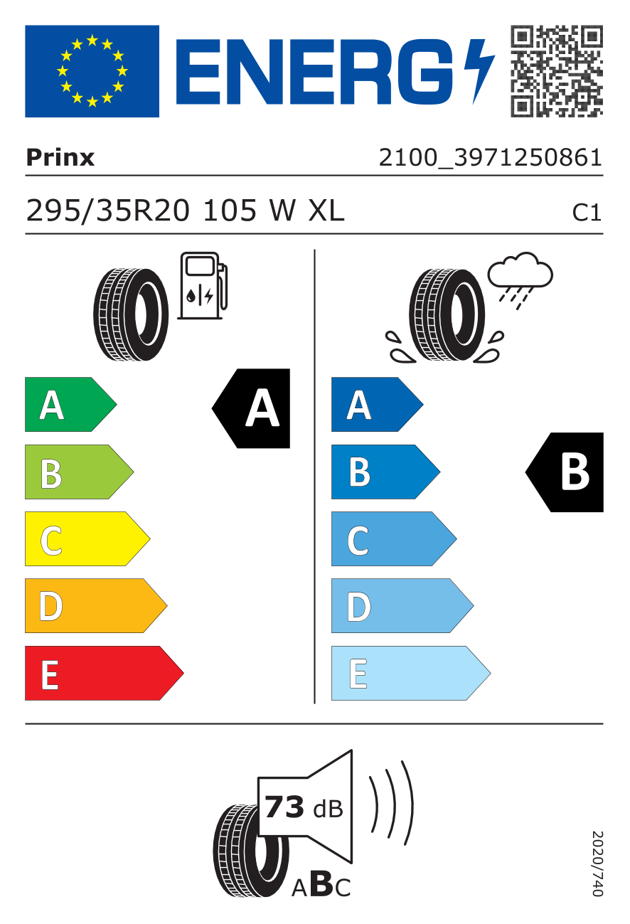 PRINX Xnex Sport XL EV 295/35 R20 105W - европейски етикет