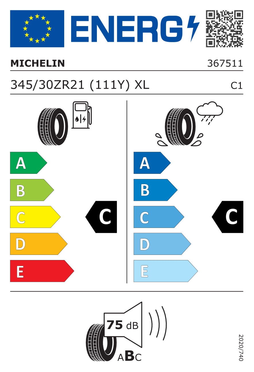 MICHELIN PILOT SPORT CUP 2 XL 345/30 R21 111Y - европейски етикет