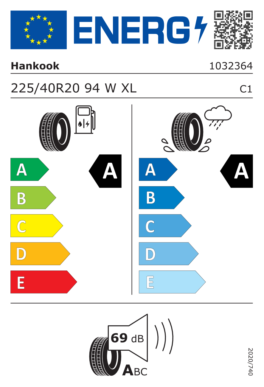 HANKOOK K137 XL FP 225/40 R20 94W - европейски етикет
