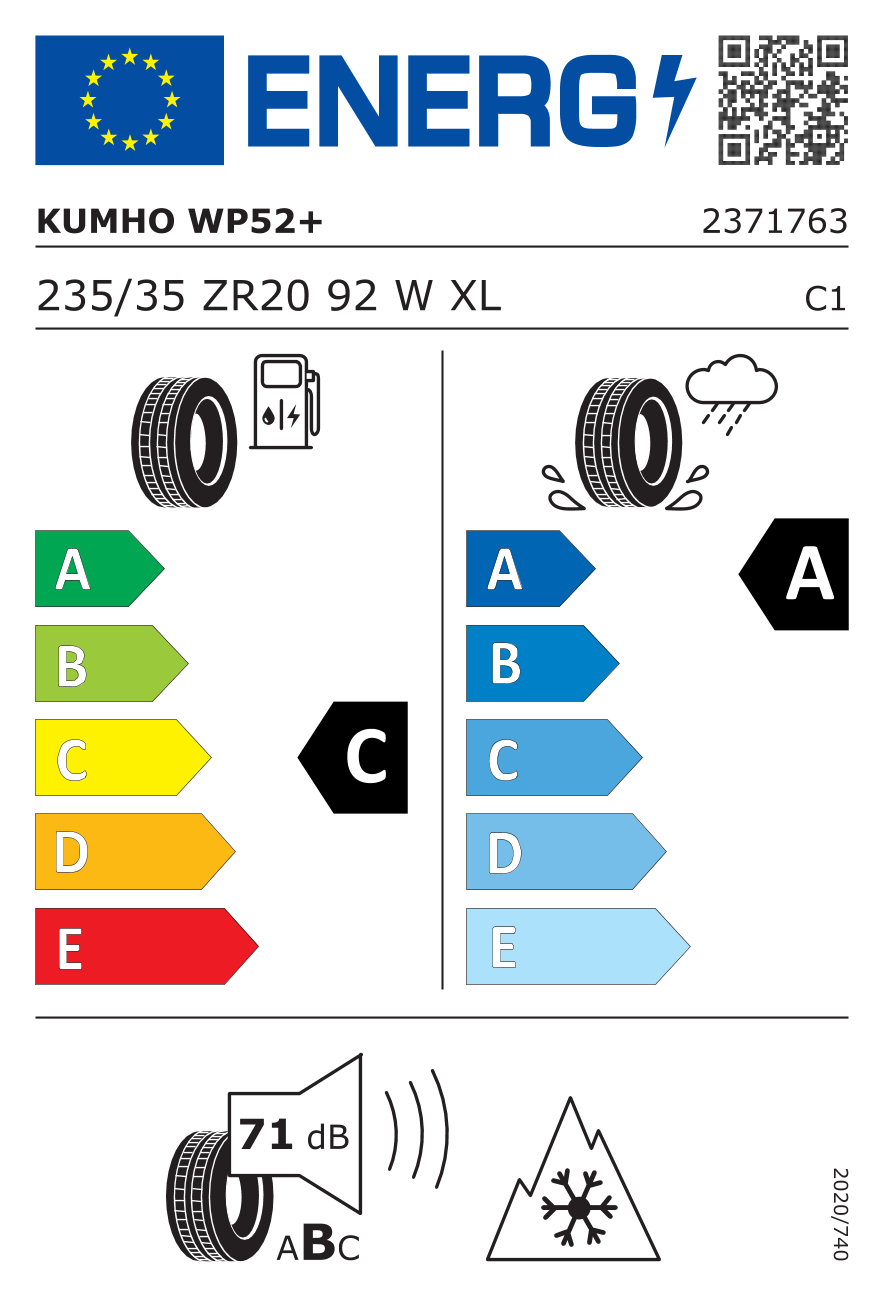 KUMHO WINTERCRAFT WP52+ XL FP 235/35 R20 92W - европейски етикет
