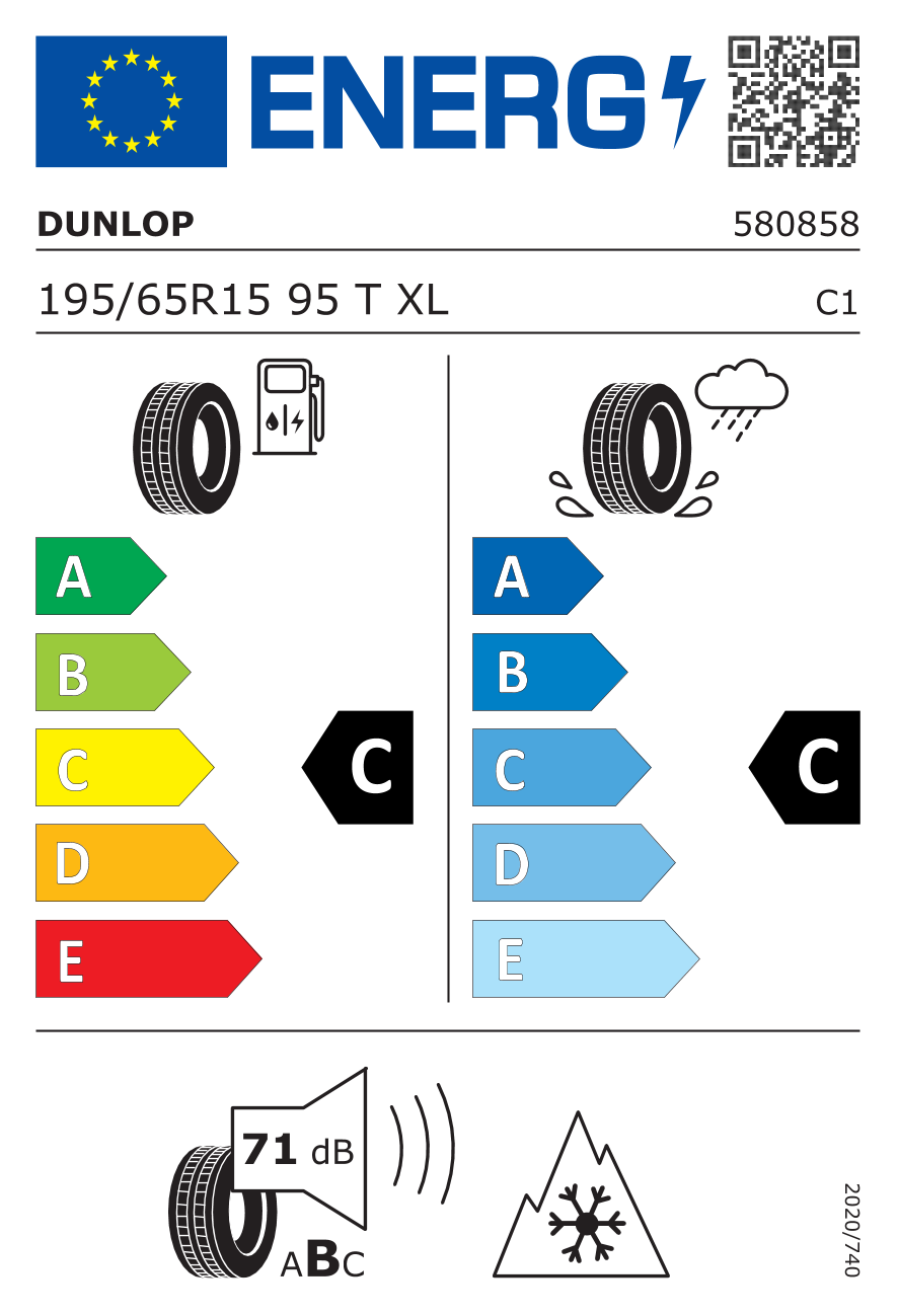 DUNLOP WINTER XL 195/65 R15 95T - европейски етикет