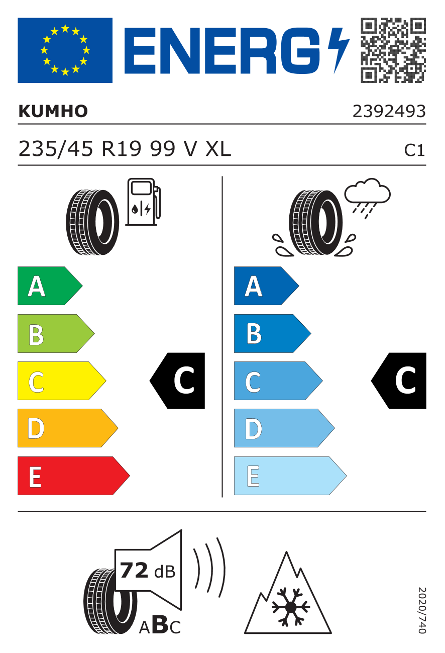 KUMHO WINTERCRAFT WP72 XL 235/45 R19 99V - европейски етикет