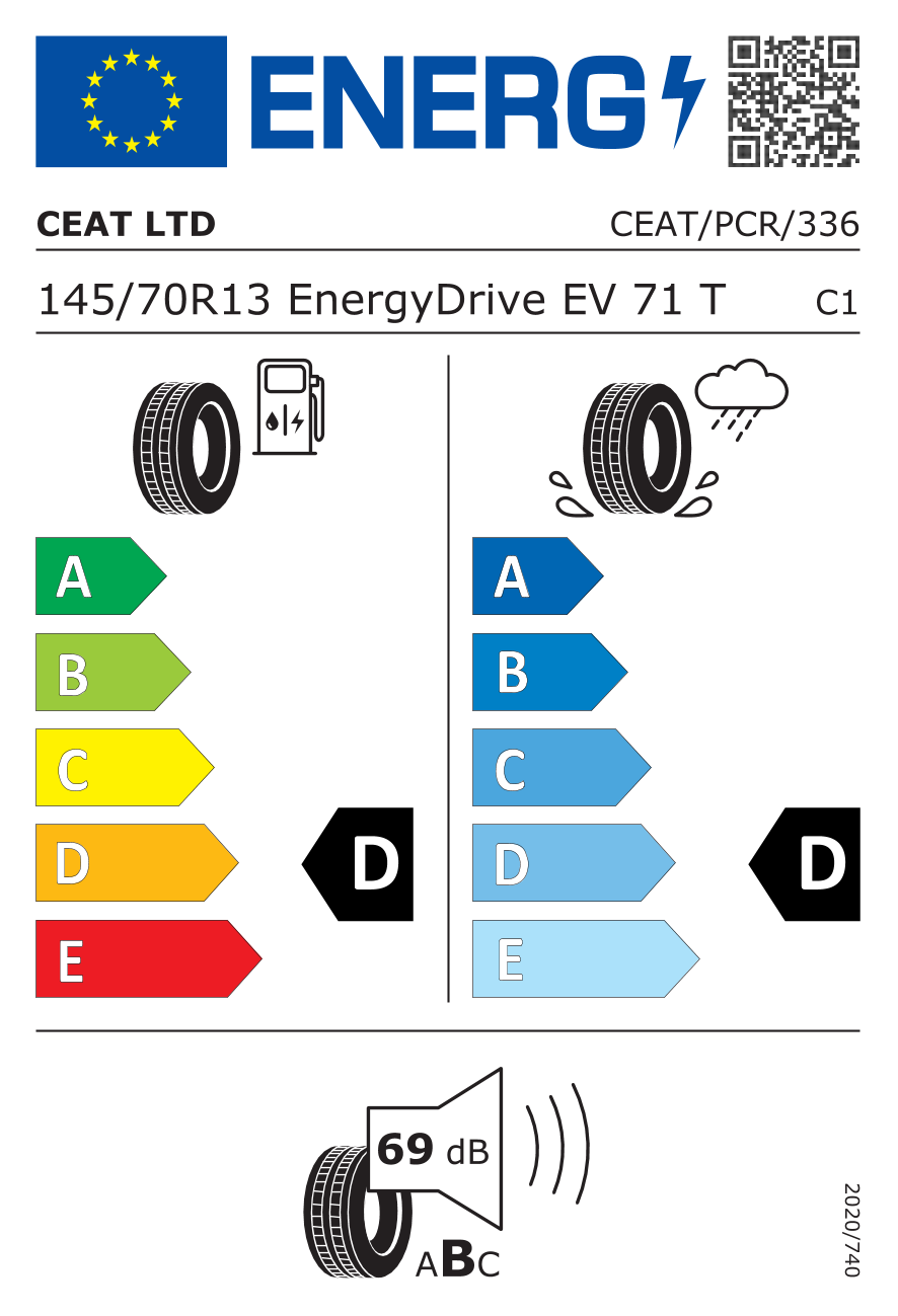 Ceat ENERGY DRIVE 145/70 R13 71T - европейски етикет