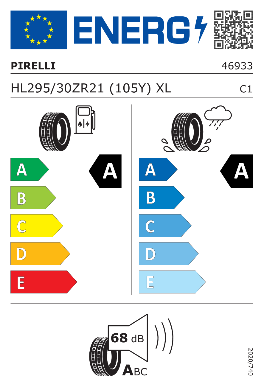 PIRELLI P-Zero (PZ5) MGT1 XL FP 295/30 R21 105Y - европейски етикет