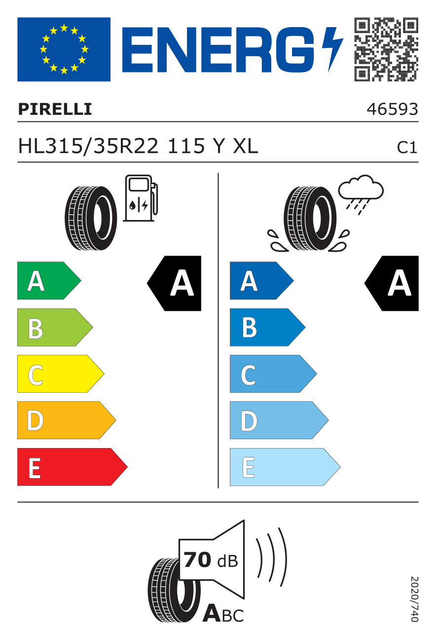 PIRELLI PZEROEELR RFT BMW 315/35 R22 115Y - европейски етикет