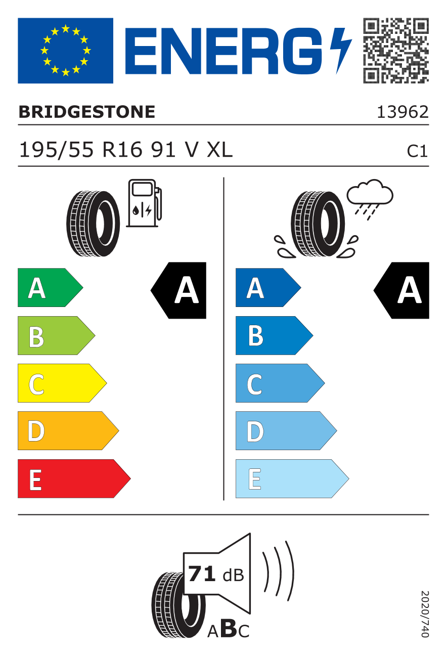 BRIDGESTONE ENLITENXL XL 195/55 R16 91V - европейски етикет
