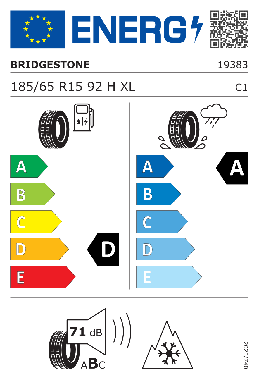 BRIDGESTONE A005 DRIVEGUARD EVO XL RFT 185/65 R15 92H - европейски етикет