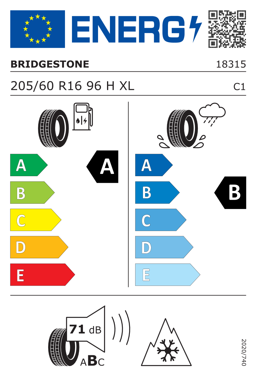 BRIDGESTONE A005 WEATHER CONTROL XL 205/60 R16 96H - европейски етикет