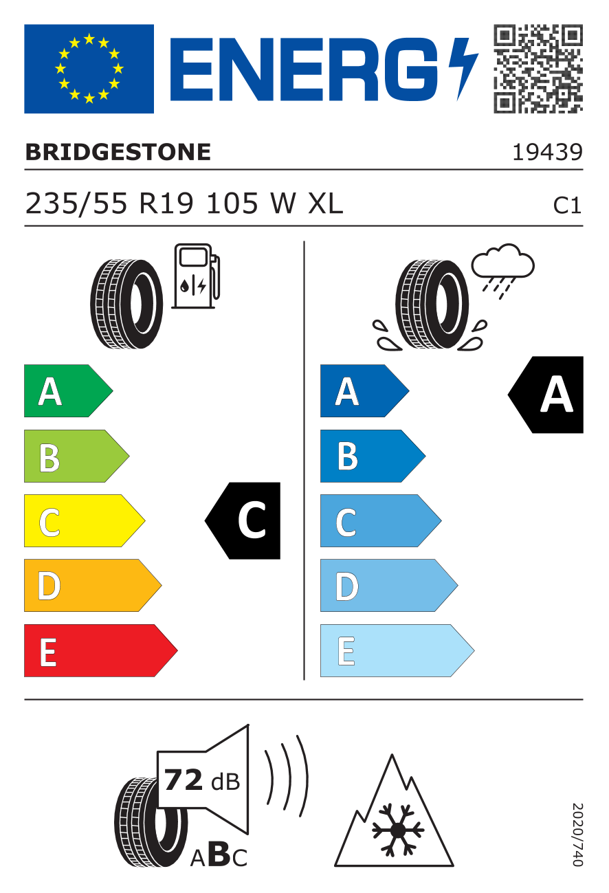 BRIDGESTONE Weather Control A005 Evo XL 235/55 R19 105W - европейски етикет
