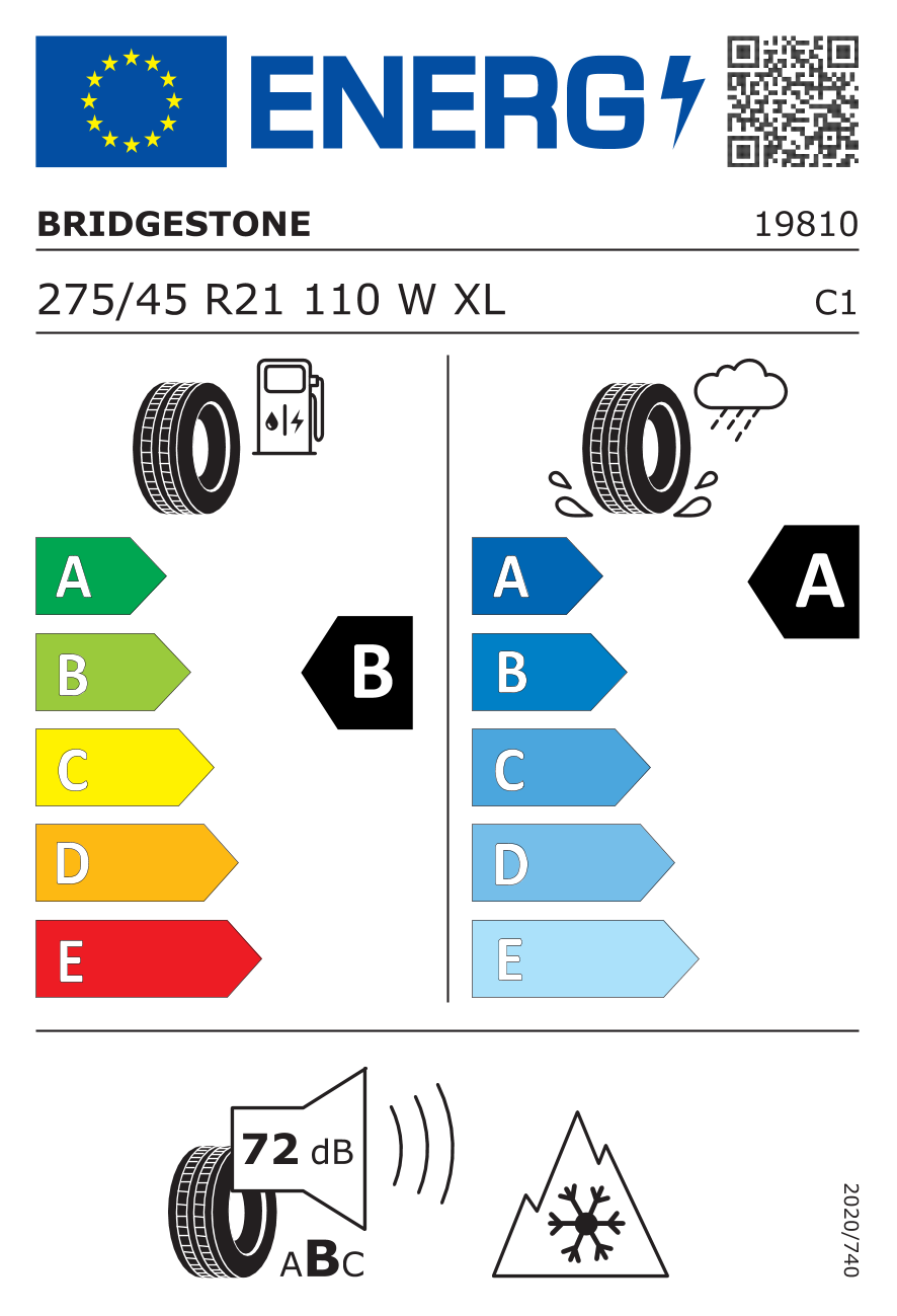 BRIDGESTONE A005EXL XL 275/45 R21 110W - европейски етикет