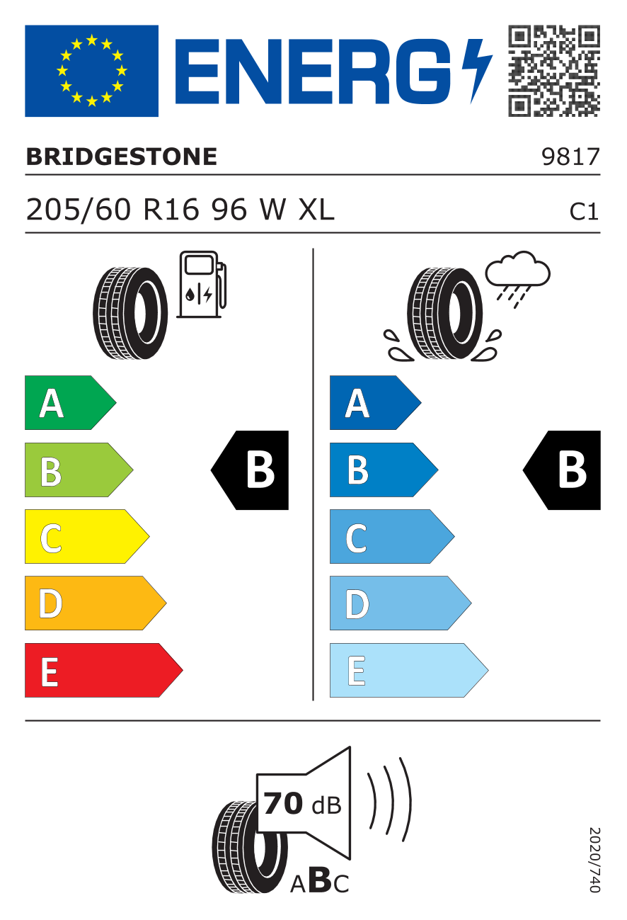 BRIDGESTONE TURANZA T005 BMW 205/60 R16 96W - европейски етикет