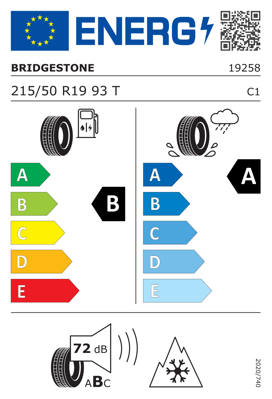 BRIDGESTONE A005 B-SEAL 215/50 R19 93T - европейски етикет