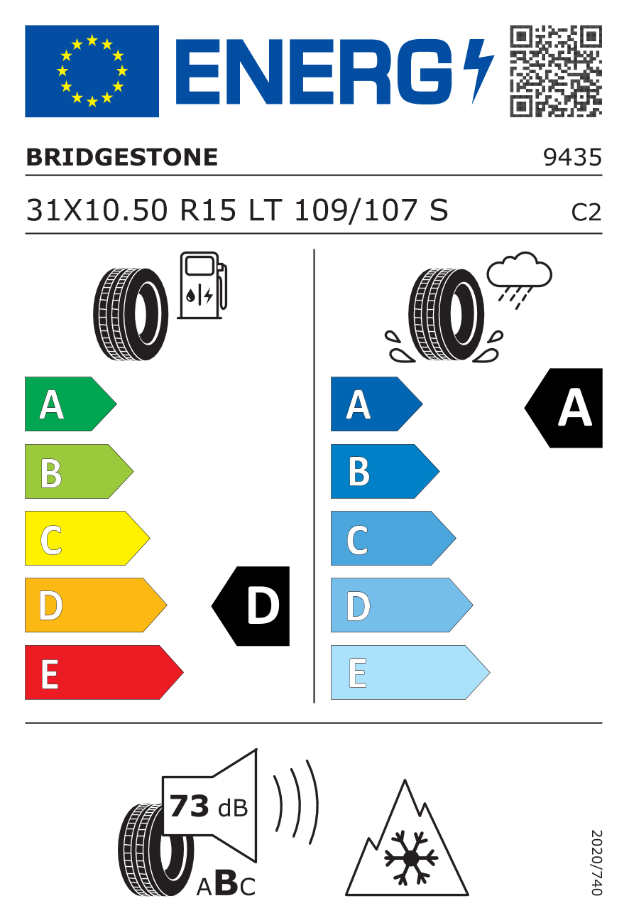BRIDGESTONE DUELER A/T 001 31/10.50 R15 109S - европейски етикет