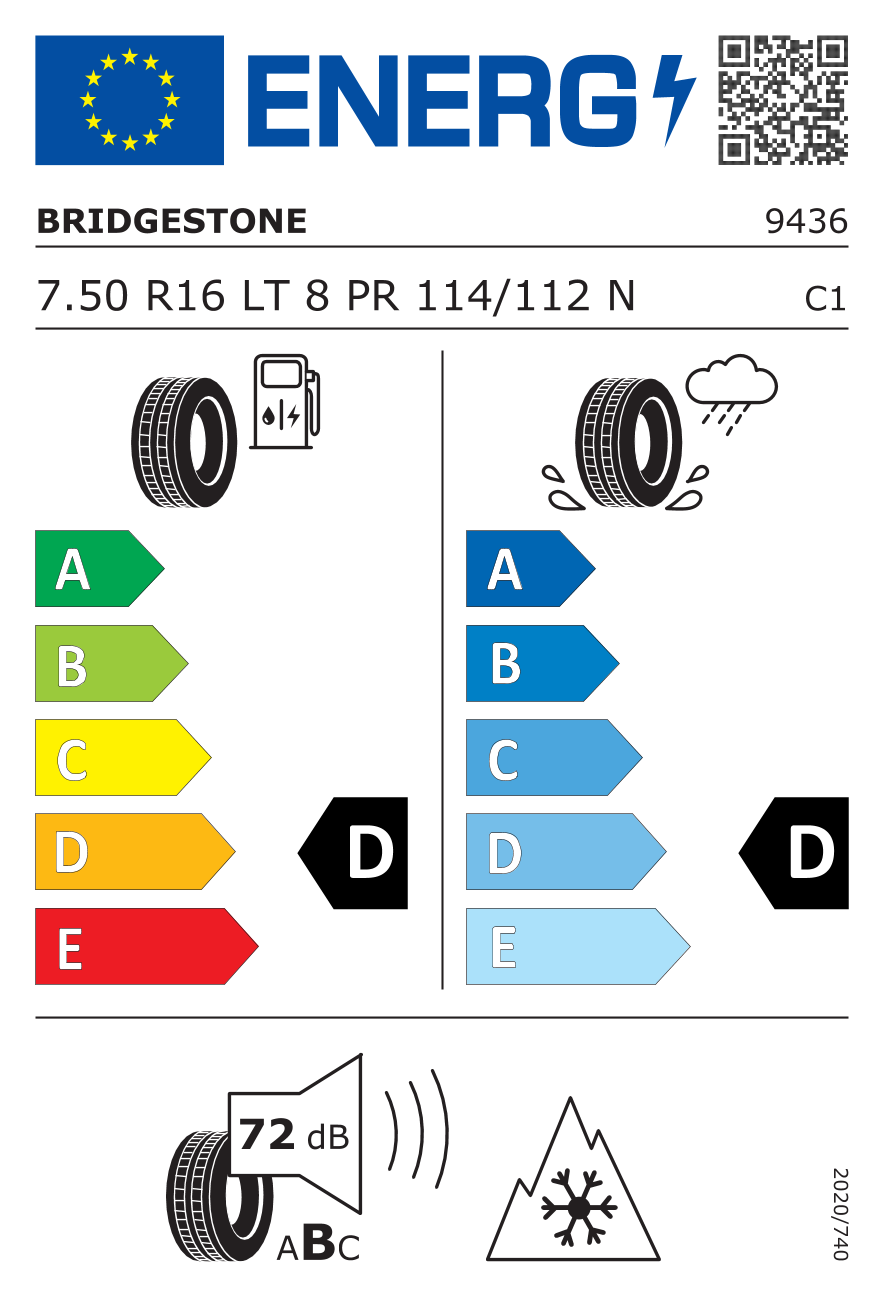 BRIDGESTONE DUELER A/T 001 7.50 R16 114N - европейски етикет