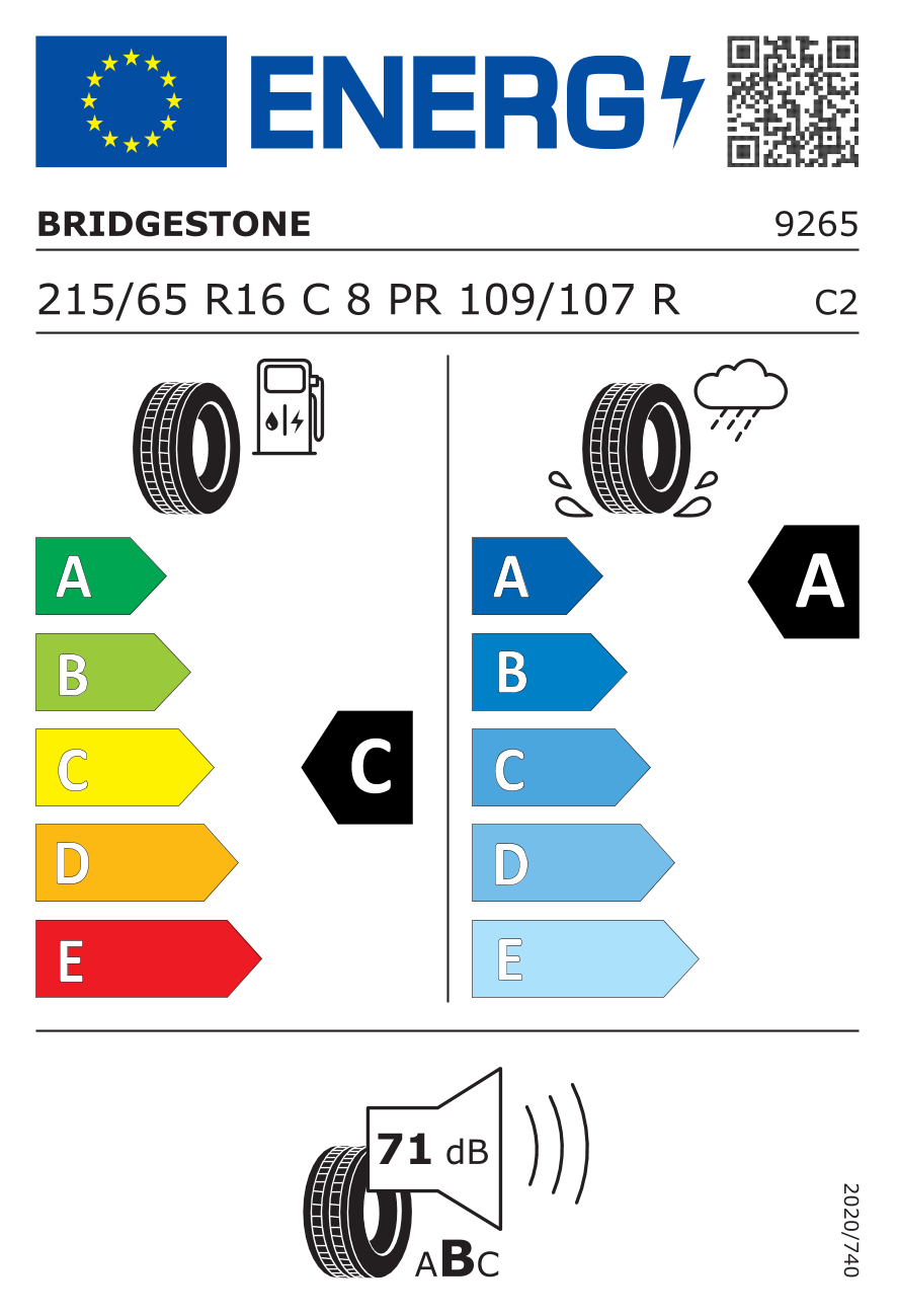 BRIDGESTONE R660IVECO 215/65 R16 109T - европейски етикет