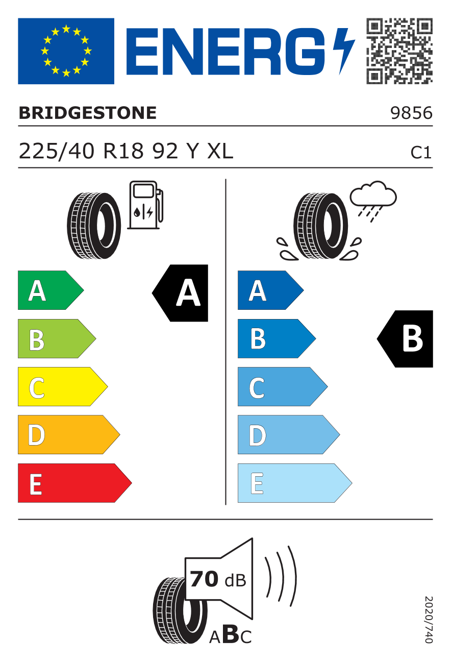 BRIDGESTONE T005XLRFT XL RFT BMW 225/40 R18 92Y - европейски етикет
