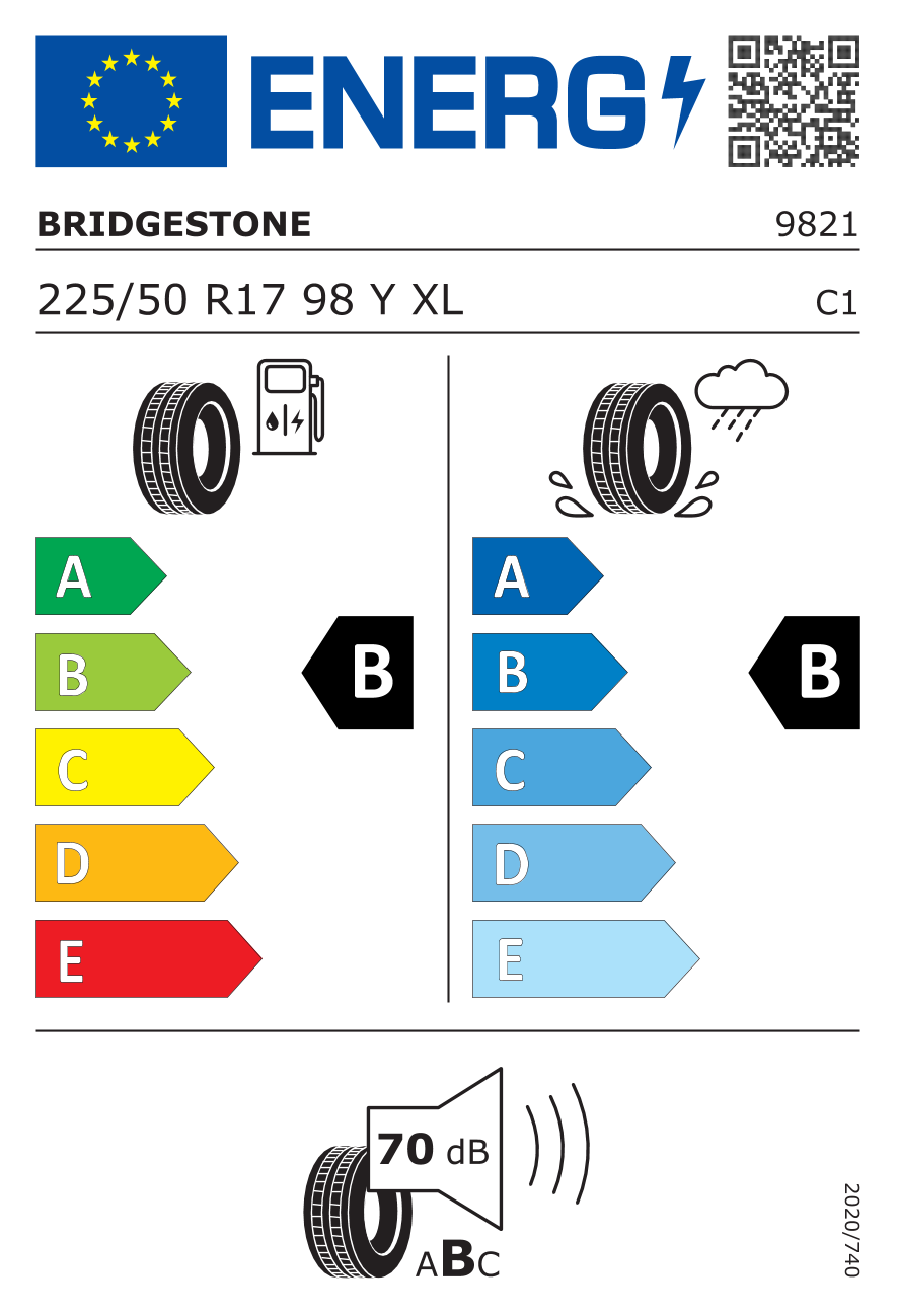 BRIDGESTONE T005XLRFT XL RFT BMW 225/50 R17 98Y - европейски етикет