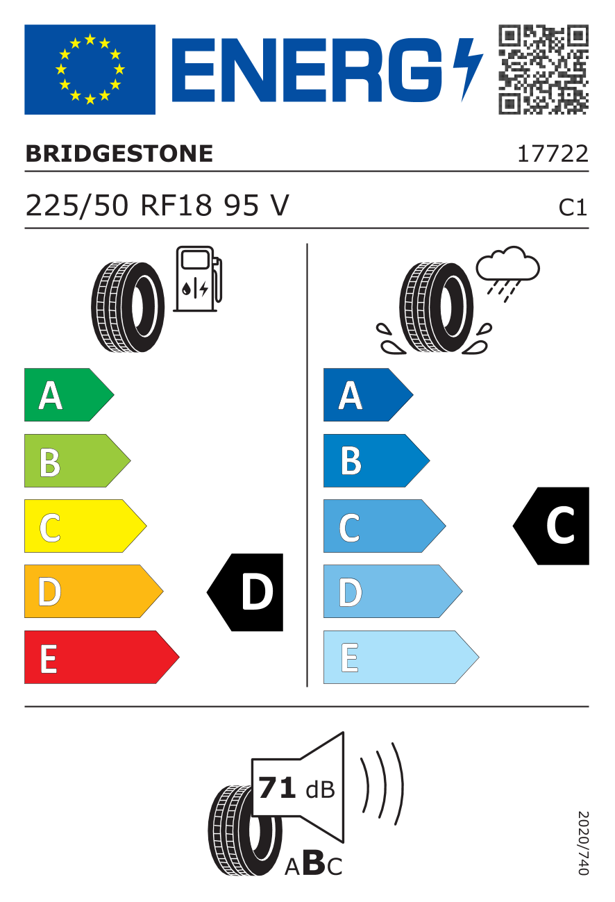 BRIDGESTONE T005RFT RFT 225/50 R18 95V - европейски етикет