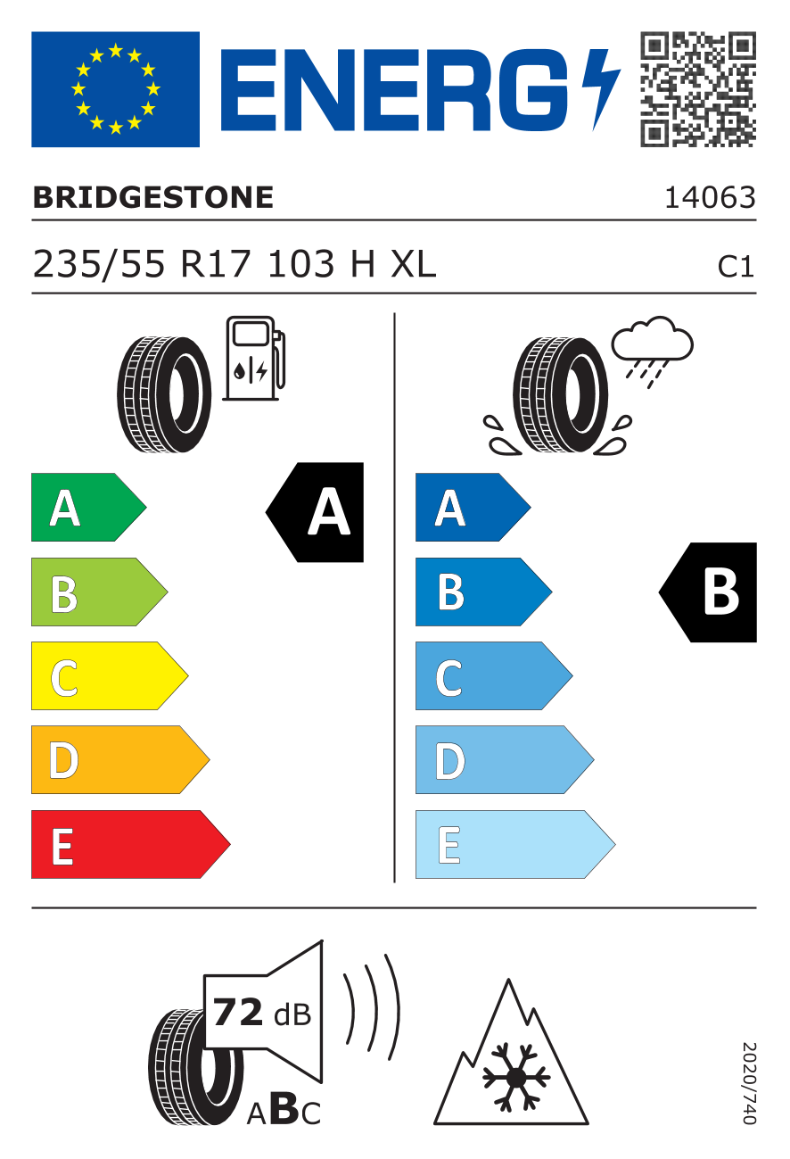 BRIDGESTONE A005 XL 235/55 R17 103H - европейски етикет