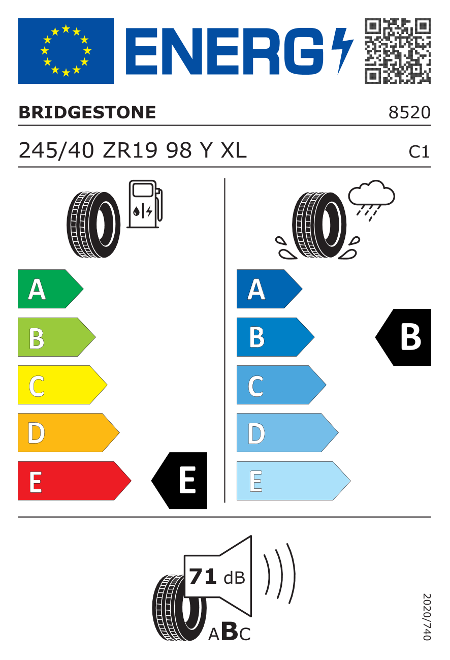 BRIDGESTONE RE-050A XL RFT 245/40 R19 98Y - европейски етикет