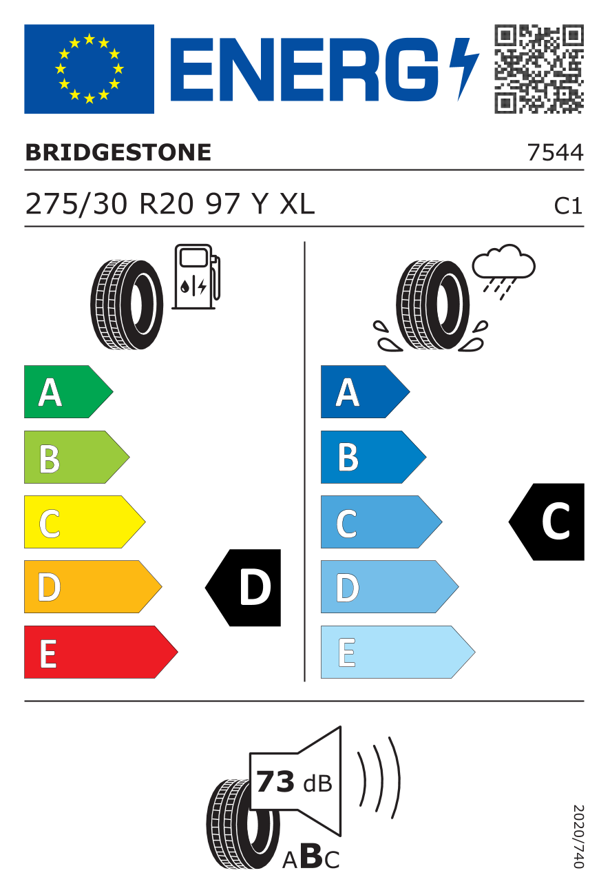 BRIDGESTONE Potenza RE 050 A XL RFT BMW 275/30 R20 97Y - европейски етикет
