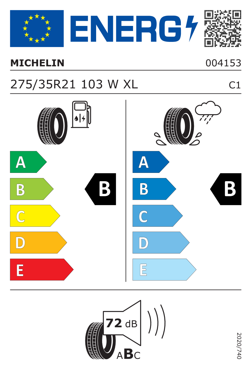 MICHELIN SPORTEVAXL XL 275/35 R21 103W - европейски етикет