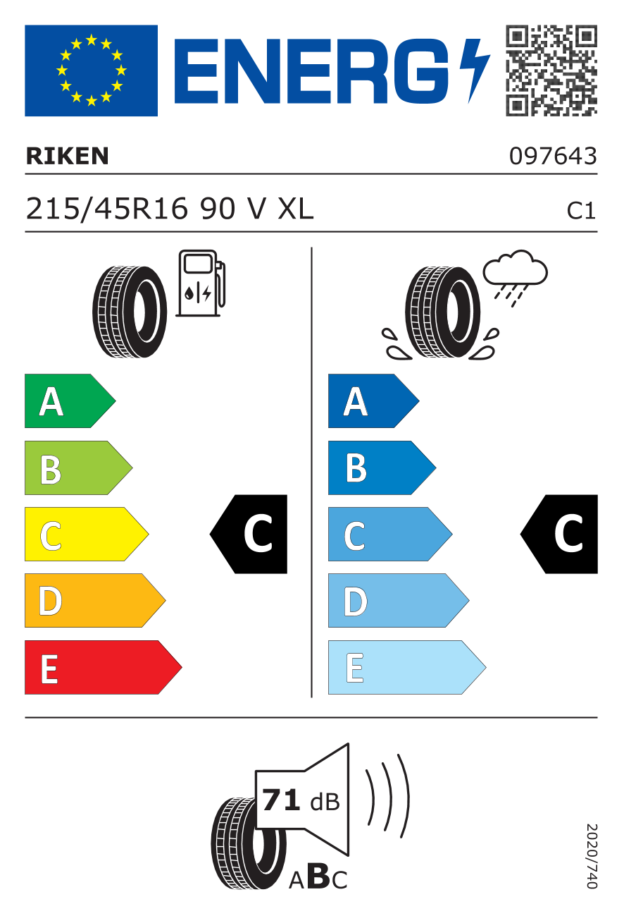 RIKEN ROAD PERFORMANCE 215/45 R16 90V - европейски етикет