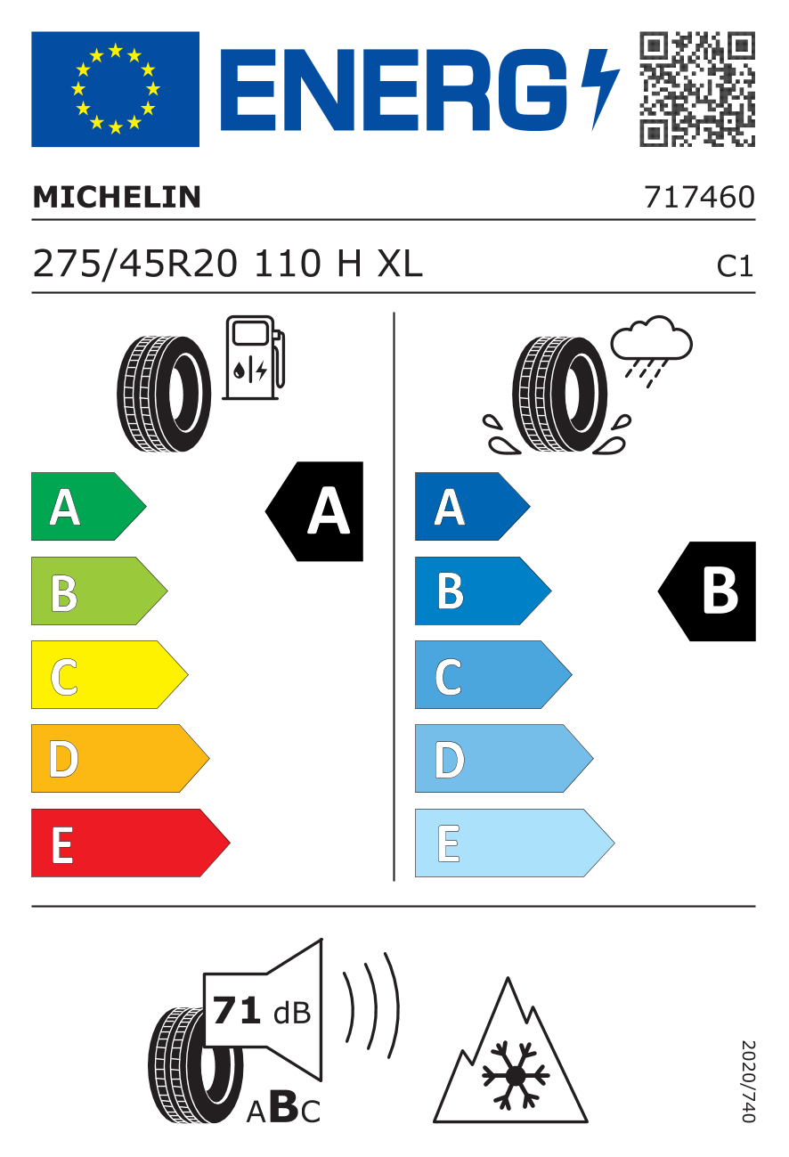 MICHELIN CrossClimate 2 XL VOLVO 275/45 R20 110H - европейски етикет