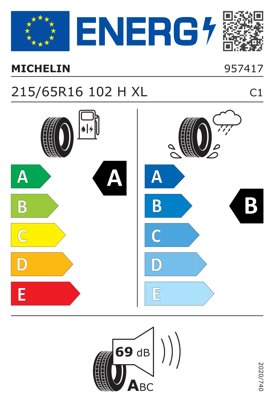 MICHELIN PRIMACY 3 XL 215/65 R16 102H - европейски етикет