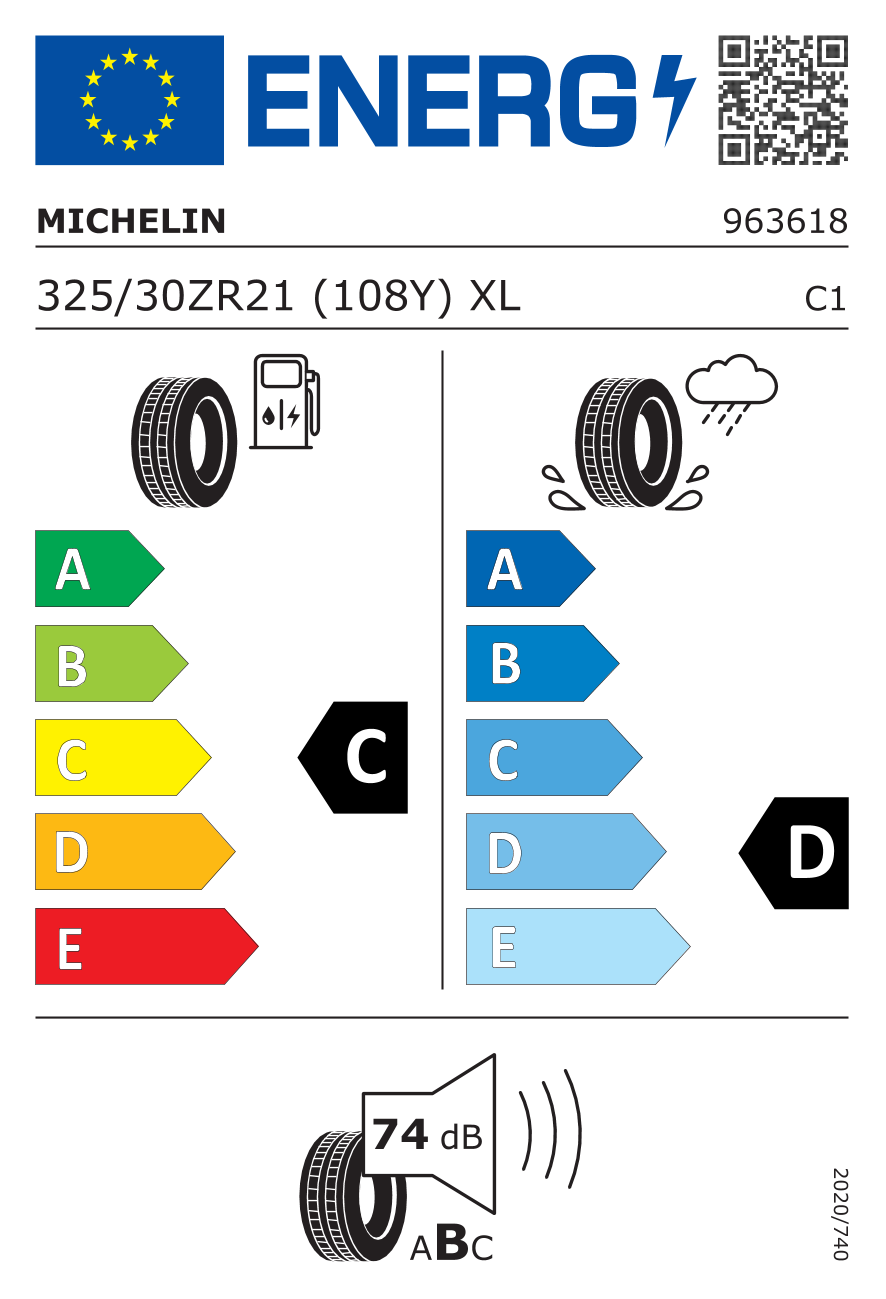 MICHELIN SPORT CUP 2 XL PORSCHE 325/30 R21 108Y - европейски етикет