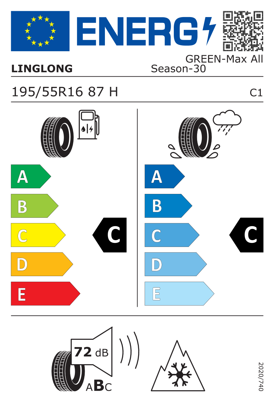 LINGLONG GREEN MAX ALL SEASON 195/55 R16 87H - европейски етикет