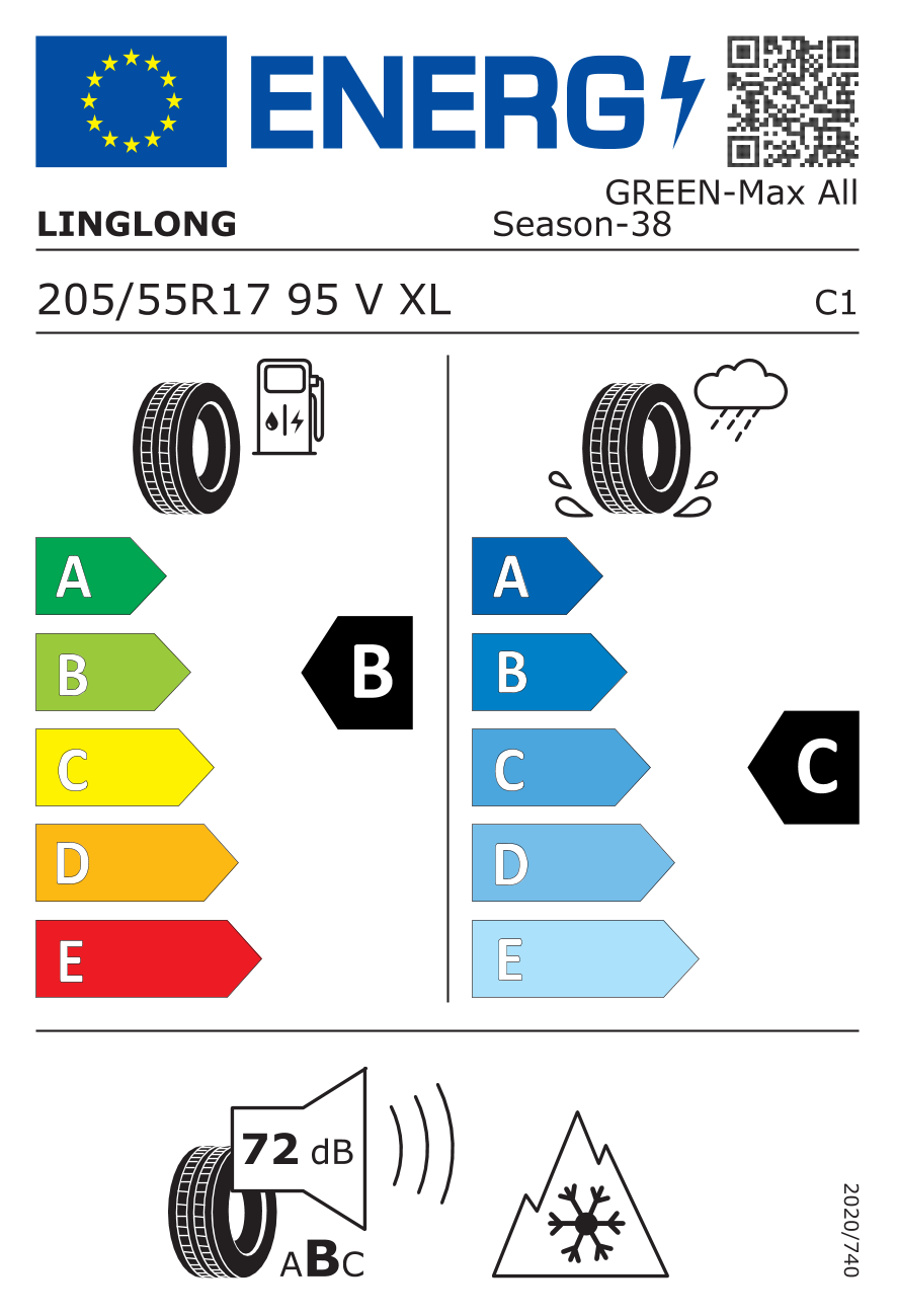 LINGLONG GREEN MAX ALL SEASON XL 205/55 R17 95V - европейски етикет