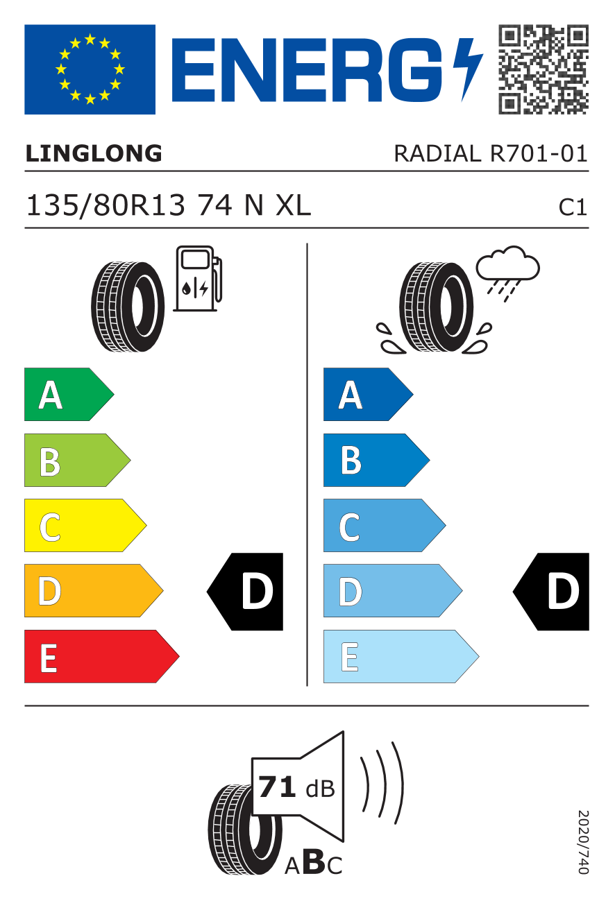 LINGLONG R701 XL 135/80 R13 74N - европейски етикет