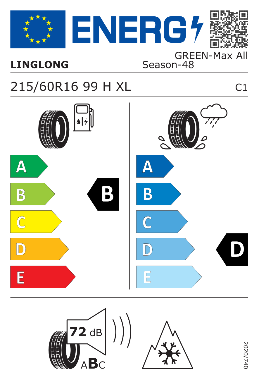 LINGLONG GREEN MAX ALL SEASON 215/60 R16 99H - европейски етикет