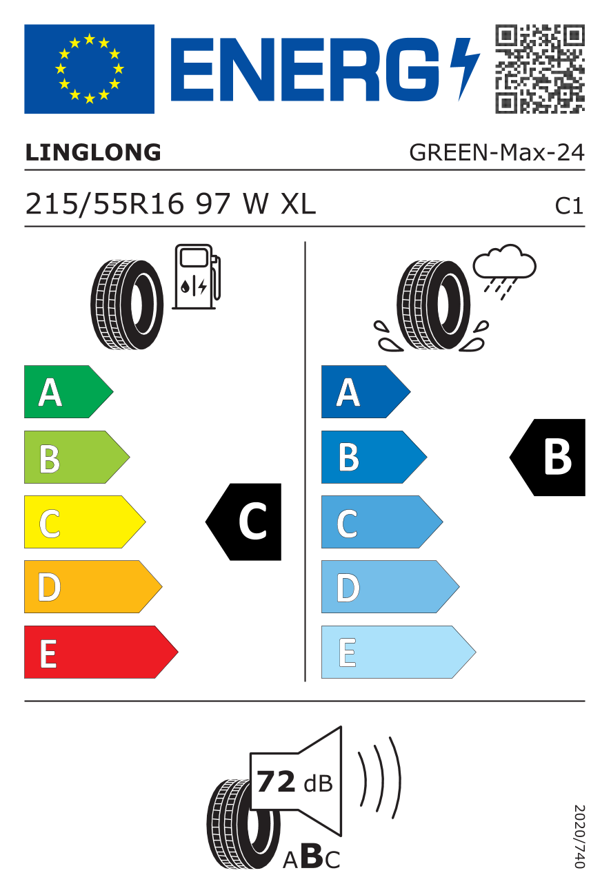 LINGLONG GREENMAXXL XL 215/55 R16 97W - европейски етикет