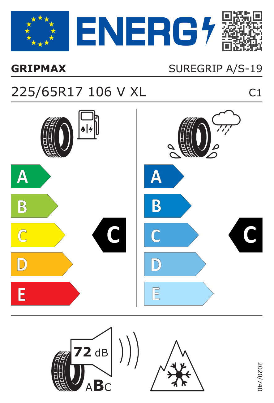 GRIPMAX SUREGRIP AS XL 225/65 R17 106V - европейски етикет