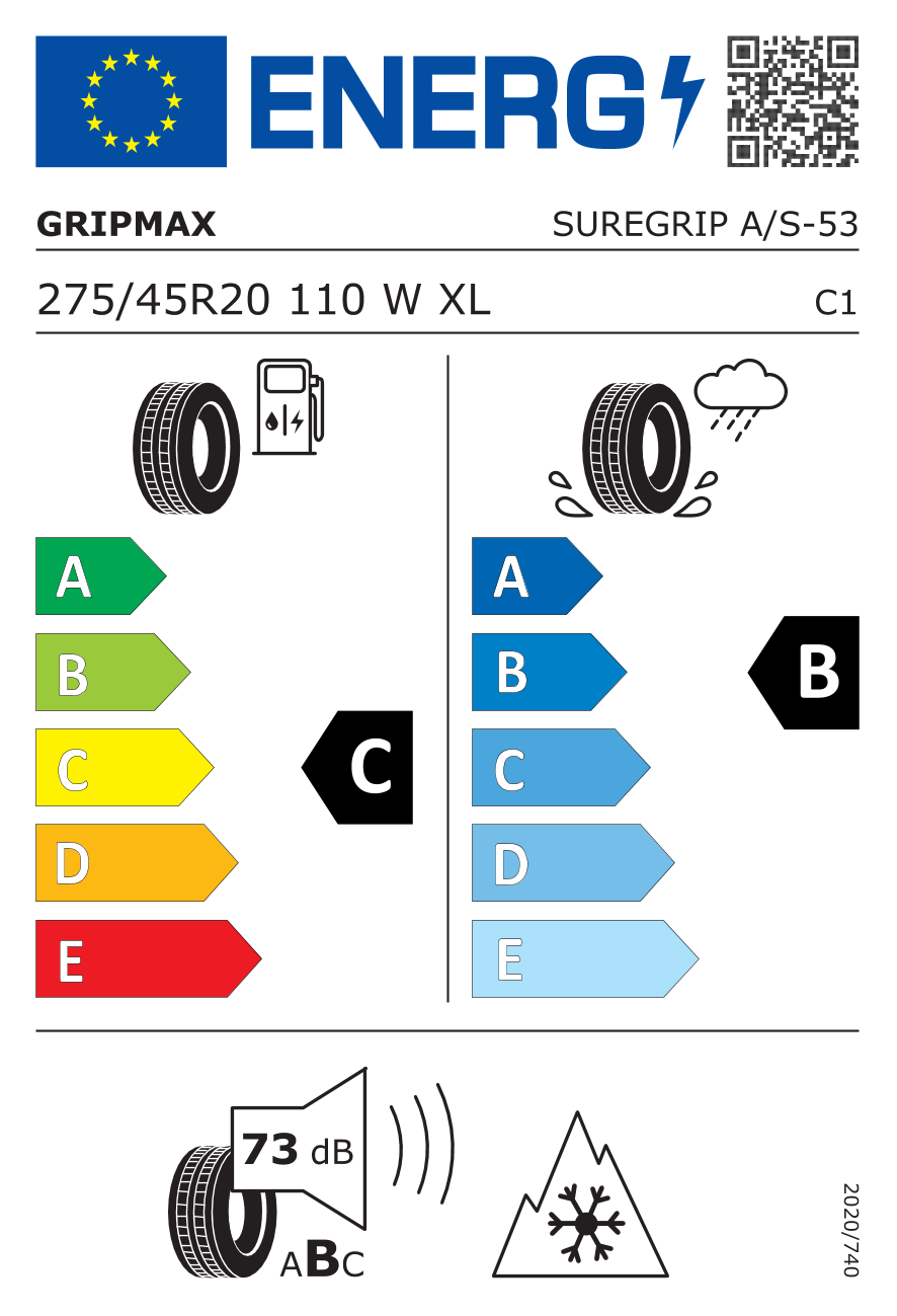 GRIPMAX SUREGRIP AS 275/45 R20 110W - европейски етикет