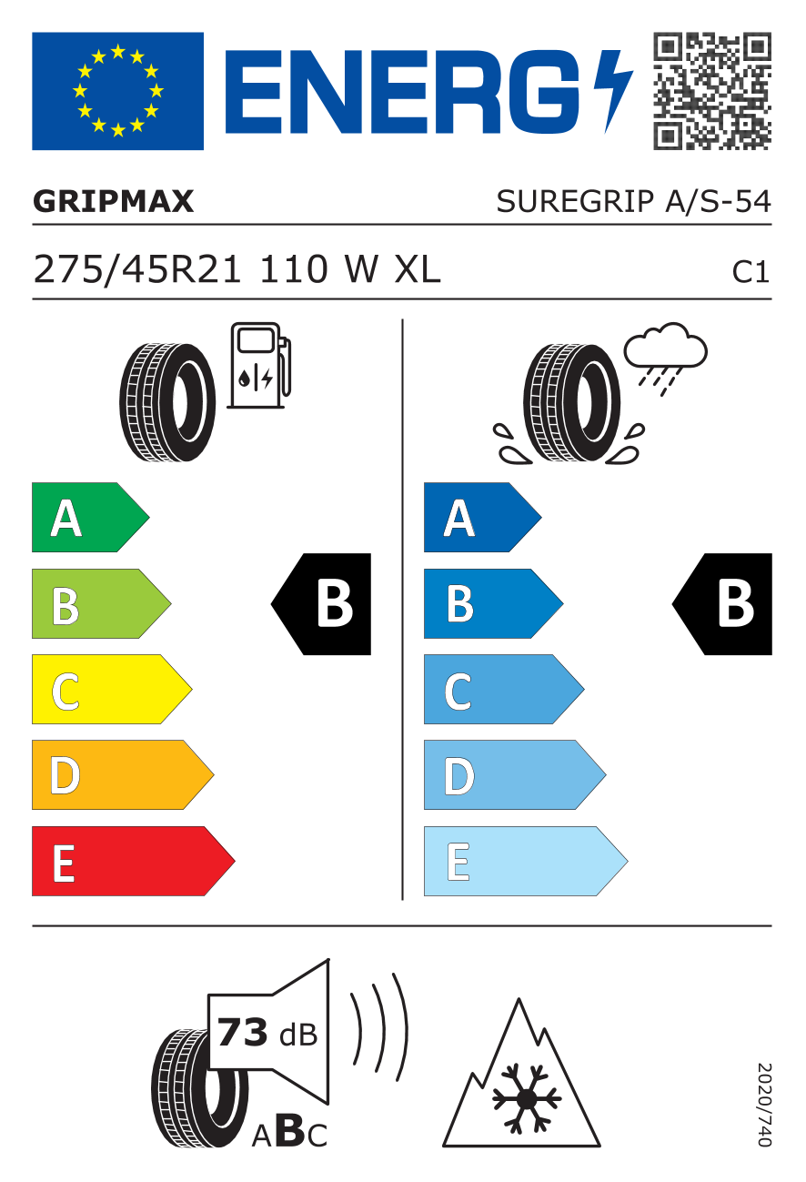 GRIPMAX SUREGRIP AS XL 275/45 R21 110W - европейски етикет