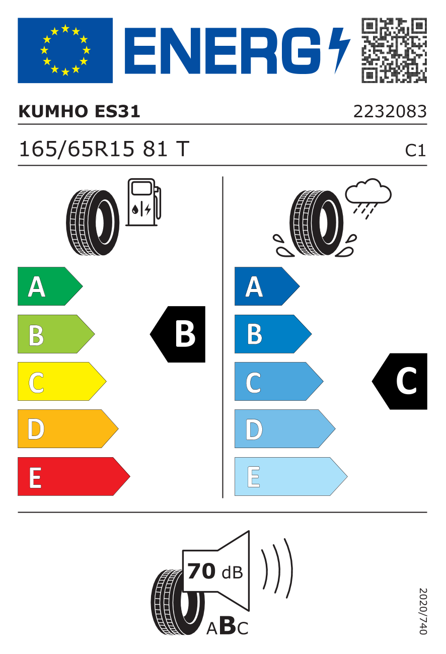 KUMHO ES31 165/65 R15 81T - европейски етикет