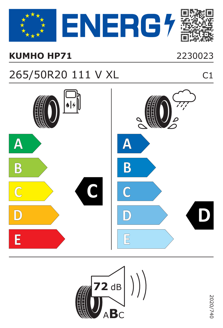KUMHO HP71 XL 265/50 R20 111V - европейски етикет