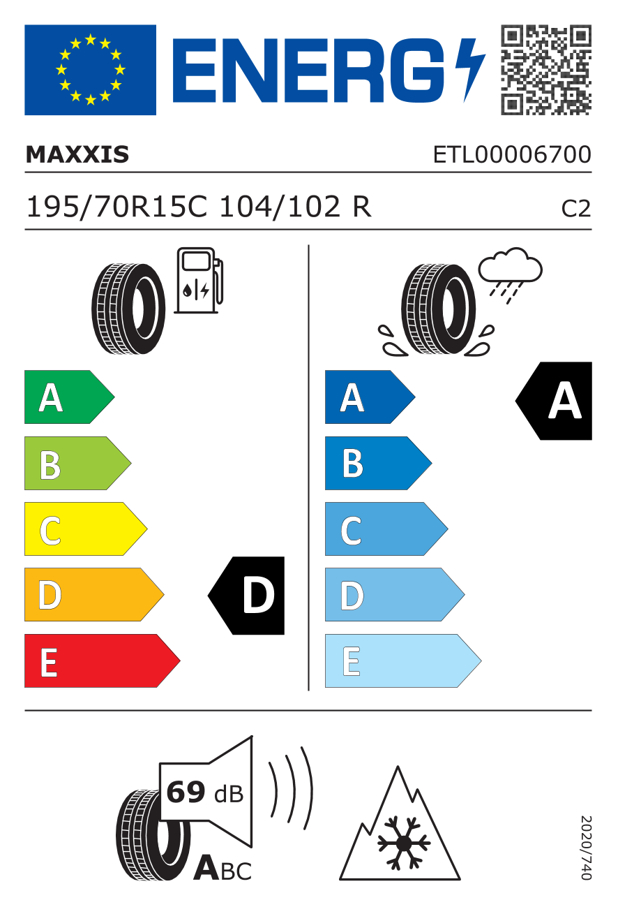 MAXXIS VANSMART A/S AL2 195/70 R15 104R - европейски етикет