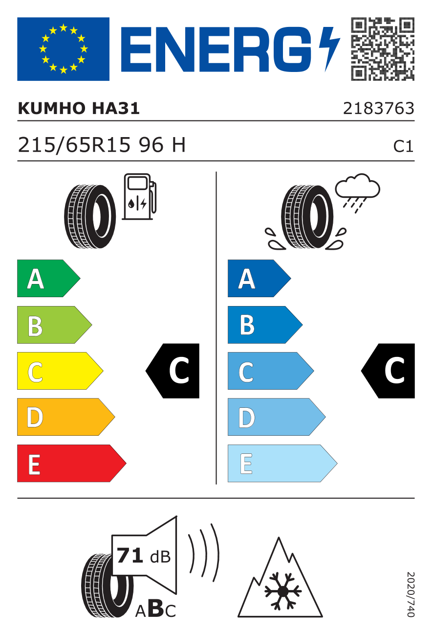 KUMHO SOLUS HA31 215/65 R15 96H - европейски етикет