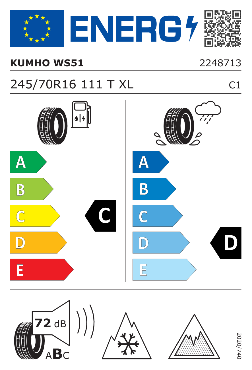 KUMHO WINTERCRAFT WS51 SUV XL 245/70 R16 111T - европейски етикет