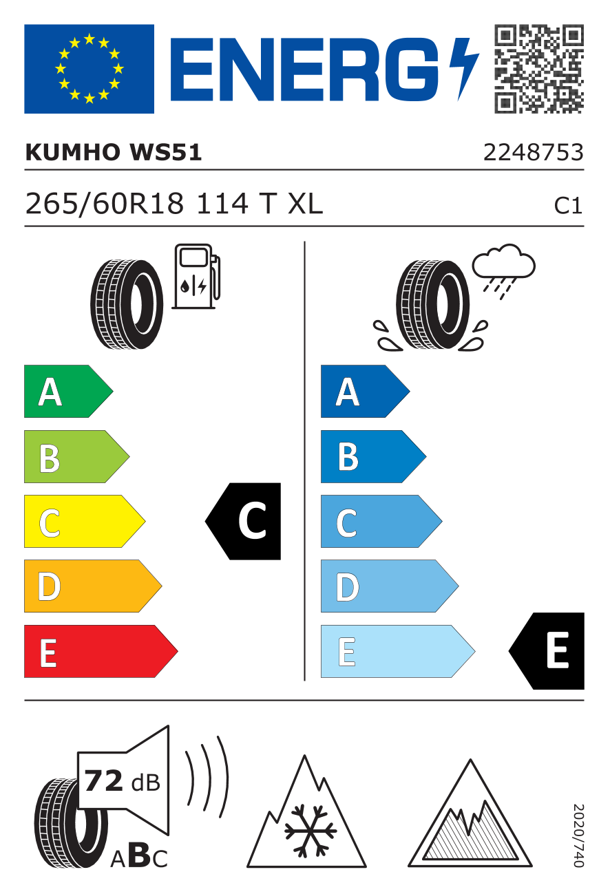 KUMHO WINTERCRAFT WS51 SUV XL 265/60 R18 114T - европейски етикет