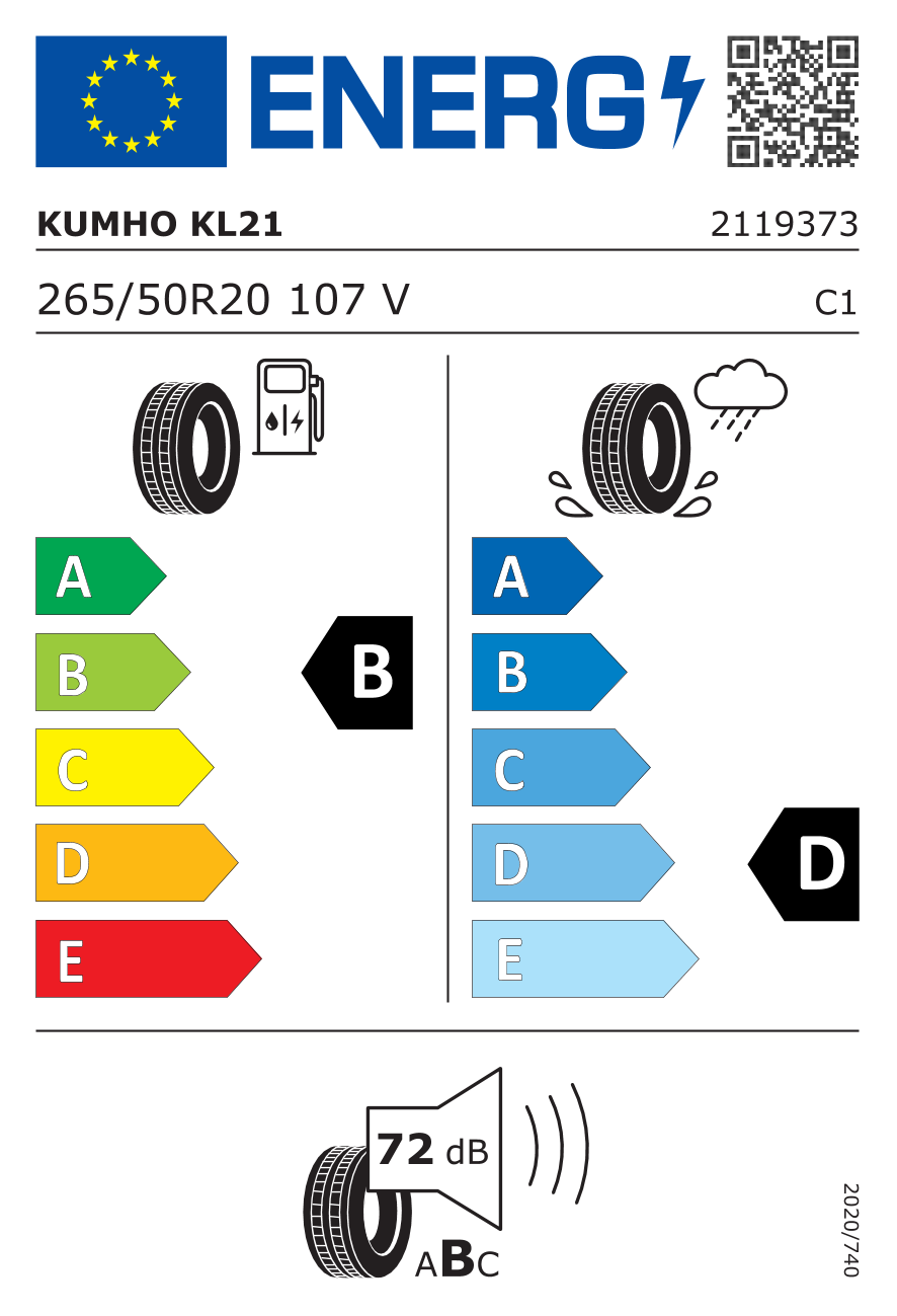 KUMHO SOLUS KL21 265/50 R20 107V - европейски етикет